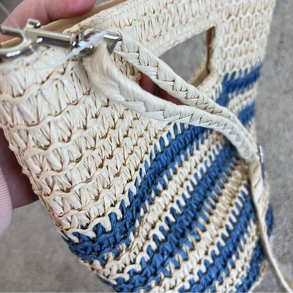 NWT Universal Thread Straw Purse Adjustable Over the Shoulder Strap Cream/Blue - Picture 3 of 10